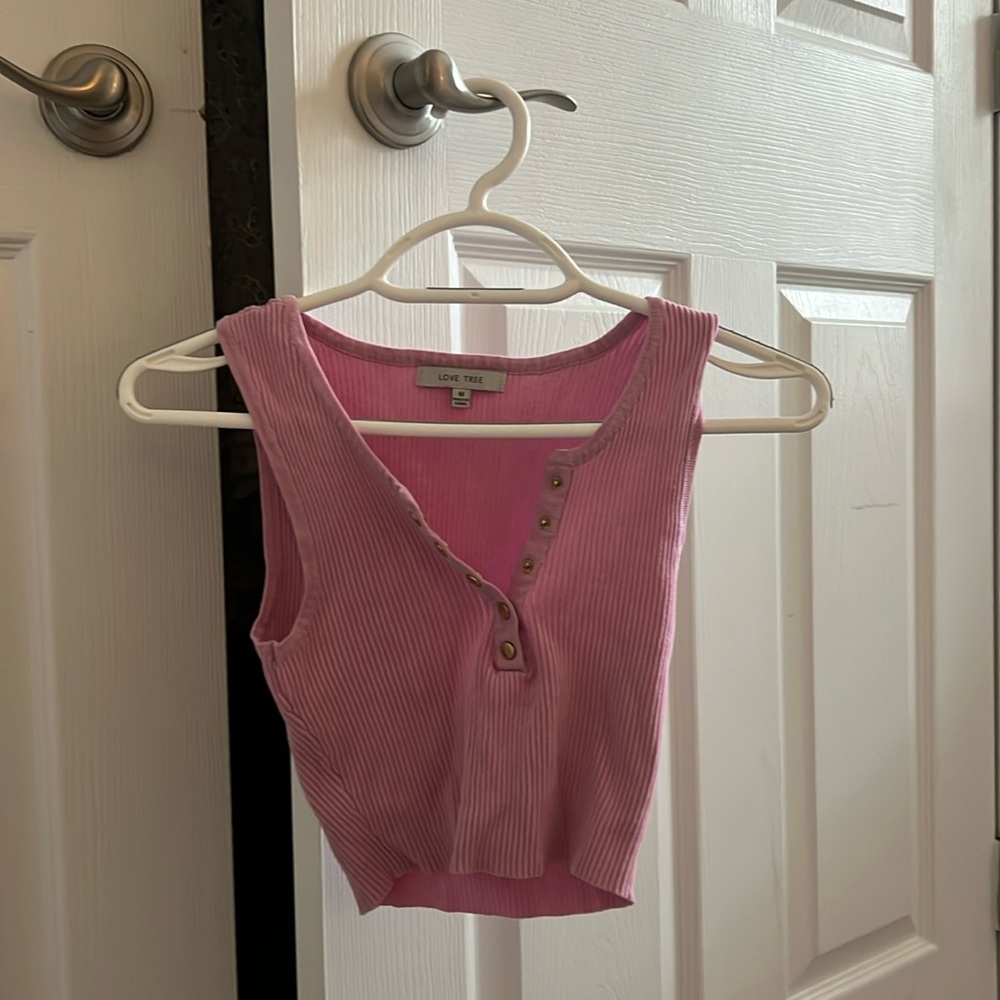Love Tree Light Pink Button Down Cropped Tank Top